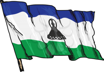 hand drawn, sketch, illustration of flag of Lesotho