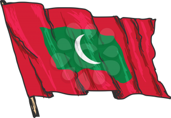 hand drawn, sketch, illustration of flag of Maldives