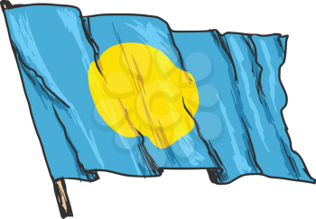 hand drawn, sketch, illustration of flag of Palau