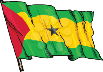 hand drawn, sketch, illustration of flag of Sao Tome and Principe