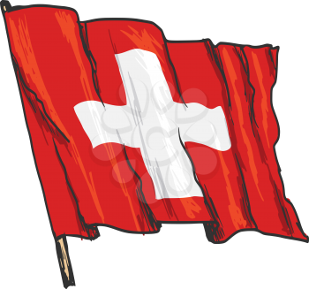 hand drawn, sketch, illustration of flag of Switzerland