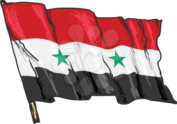 hand drawn, sketch, illustration of flag of Syria