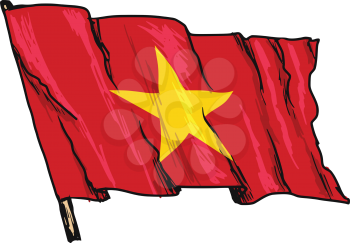 hand drawn, sketch, illustration of flag of Vietnam