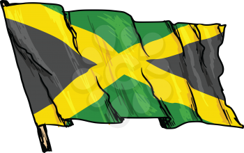 hand drawn, sketch, illustration of flag of Jamaica