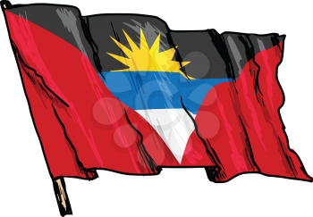 hand drawn, sketch, illustration of flag of Antigua and Barbuda
