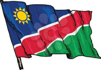 hand drawn, sketch, illustration of flag of Namibia
