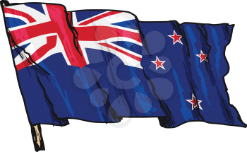 hand drawn, sketch, illustration of flag of New Zealand