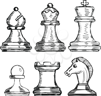 hand drawn, doodle, sketch illustrations of chess