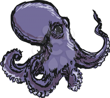 hand drawn, sketch, cartoon illustration of octopus