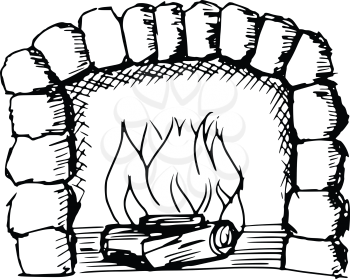 sketch, doodle, hand drawn illustration of fireplace