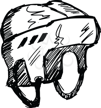 sketch, doodle, hand drawn illustration of hockey helmet