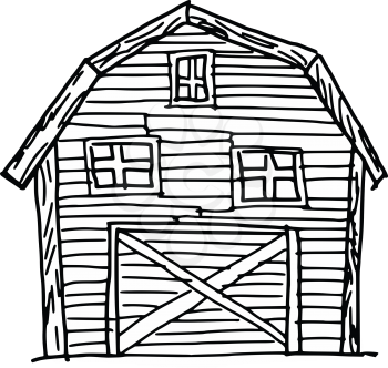 hand drawn, sketch, doodle illustration of barn
