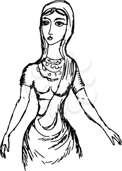 hand drawn, doodle, sketch illustration of Indian girl