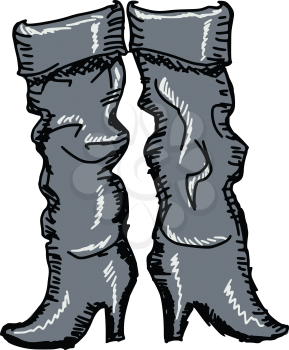 hand drawn, sketch illustration of female boots