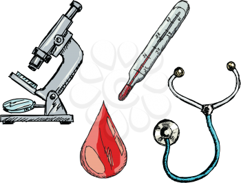 set of sketch illustration of different medical objects