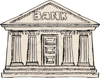 hand drawn, sketch illustration of bank