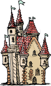 hand drawn, sketch illustration of castle