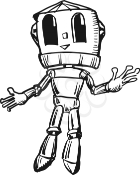 hand drawn, sketch illustration of robot