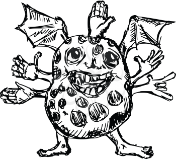 hand drawn, sketch illustration of monster