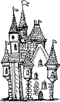 hand drawn, sketch illustration of castle