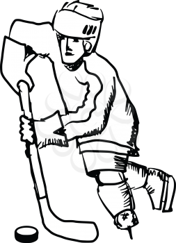 hand drawn, sketch illustration of hockey player