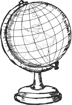 hand drawn, sketch illustration of globe