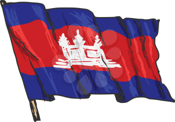hand drawn, sketch, illustration of flag of Cambodia