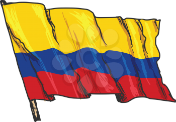 hand drawn, sketch, illustration of flag of Colombia