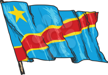 hand drawn, sketch, illustration of flag of Democratic Republic of the Congo