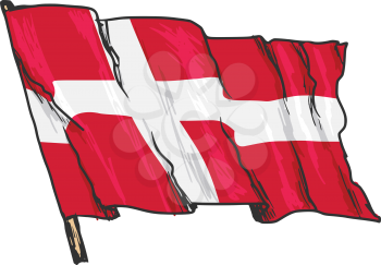 hand drawn, sketch, illustration of flag of Denmark
