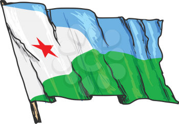 hand drawn, sketch, illustration of flag of Djibouti