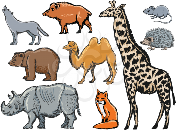 set of illustrations of mammals