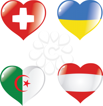 set of hearts in colours of national flags