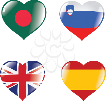 set of hearts in colours of national flags