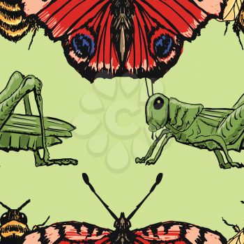 coloured seamless pattern with motive of insects