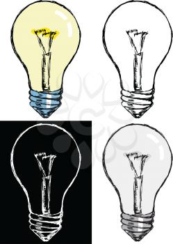 Editable vector illustrations in variations. Incandescent lamp