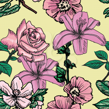 coloured seamless pattern with motive of flowers