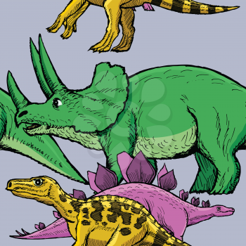 coloured seamless pattern with motive of dinosaurs