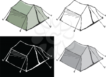 Editable vector illustrations in variations, touristic tent