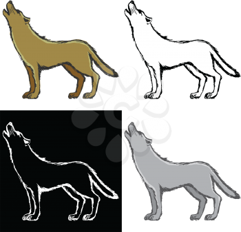 Editable vector illustrations in variations. Wolf