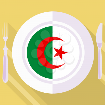 plate in flat style with flag of Algeria