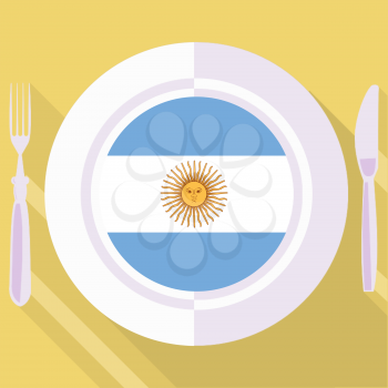 plate in flat style with flag of Argentine