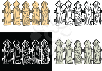 Editable vector illustrations in variations. Wooden  fence
