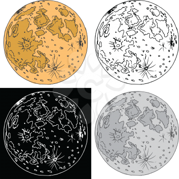 Editable vector illustrations in variations, the Moon