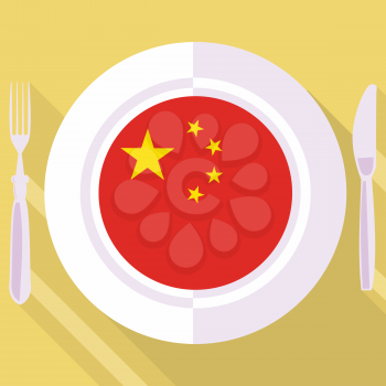 plate in flat style with flag of China