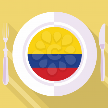 plate in flat style with flag of Colombia