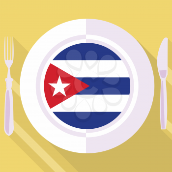 plate in flat style with flag of Cuba