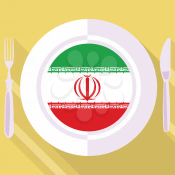 plate in flat style with flag of Iran