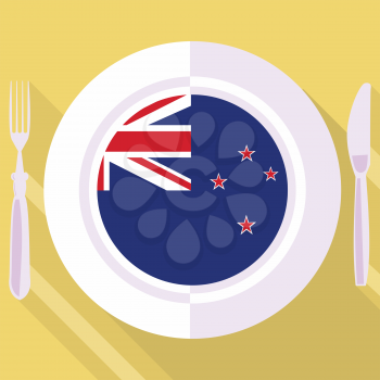 plate in flat style with flag of New Zealand