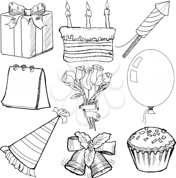 sketch illustration of objects for celebration